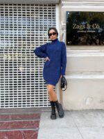 Жіноча в'язана сукня з горлом джинсового кольору 00445