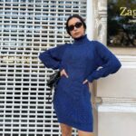 Жіноча в'язана сукня з горлом джинсового кольору 00445