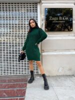 Жіноча в'язана сукня з горлом смарагдового кольору 00447