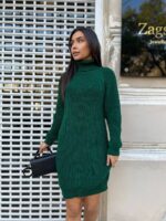 Жіноча в'язана сукня з горлом смарагдового кольору 00447