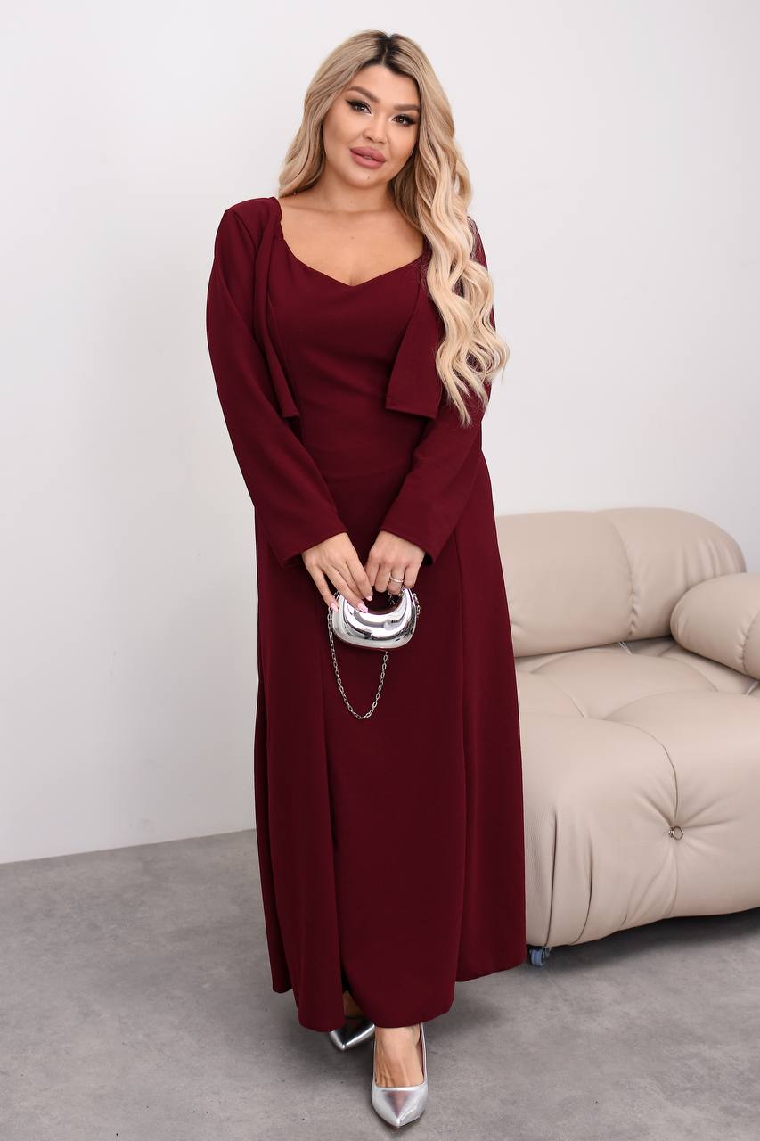 zhinochyj-kostyum-suknya-z-bolero-bordovogo-koloru-00459-sa-301-bordo-1 Жіночий костюм сукня з болеро бордового кольору 00459