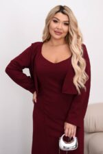 Жіночий костюм сукня з болеро бордового кольору 00459