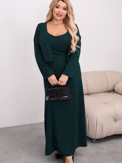 Жіночий костюм сукня з болеро зеленого кольору 00461