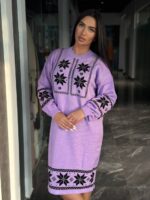 Жіноча в’язана сукня з етнічним малюнком бузкового кольору 00469