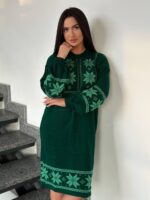 Жіноча в’язана сукня з етнічним малюнком смарагдового кольору 00473