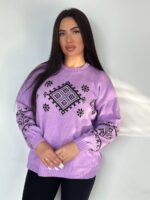 Жіночий светрик з етнічним візерунком бузкового кольору 00463