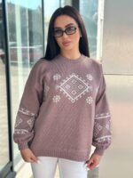 Жіночий светрик з етнічним візерунком кольору темна пудра 00466