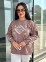 Жіночий светрик з етнічним візерунком кольору темна пудра 00466