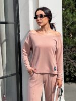 (Копія)Жіночий костюм зі спущеним плечем синього кольору 00503 00504