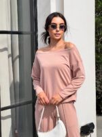 (Копія)Жіночий костюм зі спущеним плечем синього кольору 00503 00504