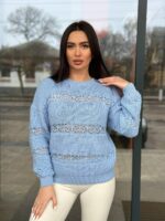 Тонкий жіночий светр блакитного кольору 00494