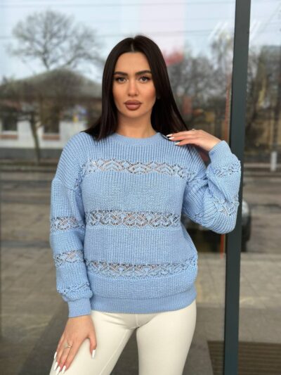 Тонкий жіночий светр блакитного кольору 00494