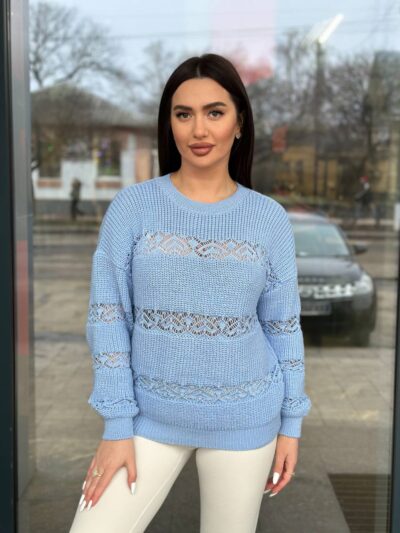 Тонкий жіночий светр блакитного кольору 00494