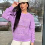 Тонкий жіночий светр бузкового кольору 00492