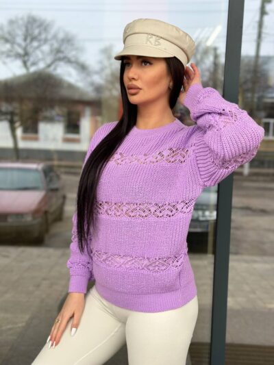 Тонкий жіночий светр бузкового кольору 00492