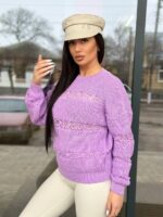 Тонкий жіночий светр бузкового кольору 00492