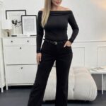 Жіночі вельветові штани чорного кольору 00495