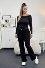 Жіночі вельветові штани чорного кольору 00495