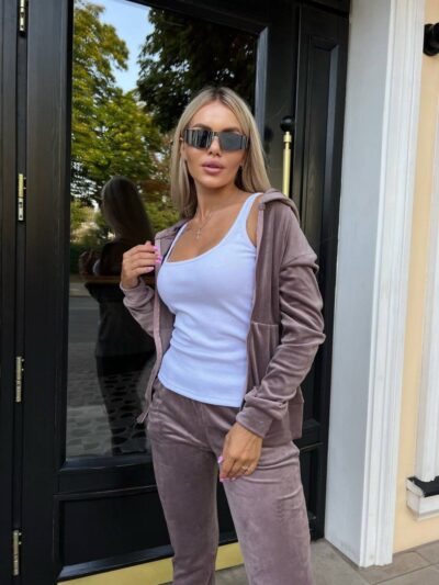 Жіночій спортивний костюм на блискавці кольору мокко 00514