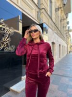 Жіночій спортивний велюровий костюм бордового кольору 00510