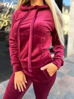 Жіночій спортивний велюровий костюм бордового кольору 00510