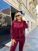 Жіночій спортивний велюровий костюм бордового кольору 00510