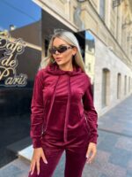 Жіночій спортивний велюровий костюм бордового кольору 00510