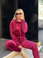 Жіночій спортивний велюровий костюм бордового кольору 00510