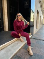 Жіночій спортивний велюровий костюм бордового кольору 00510