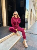 Жіночій спортивний велюровий костюм бордового кольору 00510