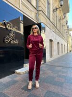 Жіночій спортивний велюровий костюм бордового кольору 00510