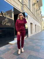 Жіночій спортивний велюровий костюм бордового кольору 00510