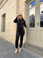 Жіночій спортивний велюровий костюм чорного кольору 00508