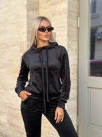 Жіночій спортивний велюровий костюм чорного кольору 00508