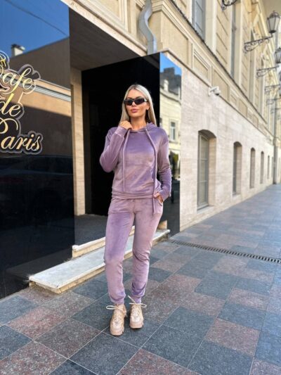 Жіночій спортивний велюровий костюм фіолетового кольору 00507