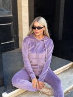 Жіночій спортивний велюровий костюм фіолетового кольору 00507