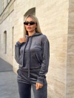 Жіночій спортивний велюровий костюм графітового кольору 00509