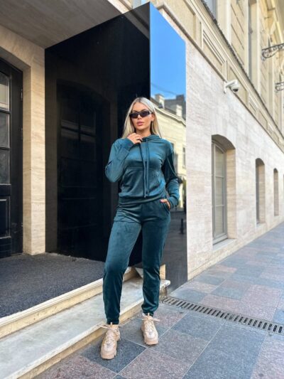 Жіночій спортивний велюровий костюм смарагдового кольору 00511