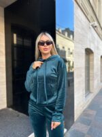 Жіночій спортивний велюровий костюм смарагдового кольору 00511