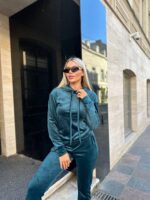 Жіночій спортивний велюровий костюм смарагдового кольору 00511