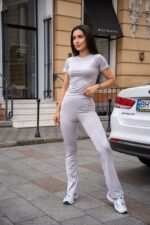 Жіночий костюм із мікродайвінгу сiрого кольору 00498