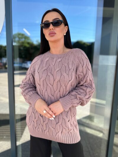 Жіночий светр з візерунком кольору пудра 00487