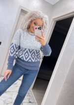 Жіночий светр з візерунком сіро-синього кольору 00485