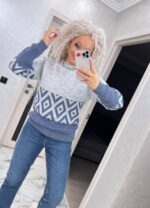 Жіночий светр з візерунком сіро-синього кольору 00485