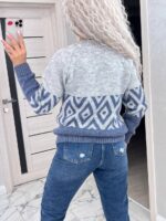 Жіночий светр з візерунком сіро-синього кольору 00485