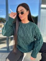 Жіночий светр з візерунком смарагдового кольору 00488