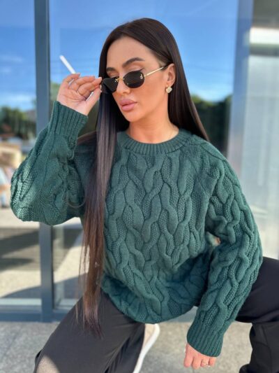 Жіночий светр з візерунком смарагдового кольору 00488