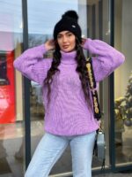 Жіночий светрик з горловиною бузкового кольору 00478