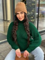Жіночий светрик з горловиною смарагдового кольору 00474