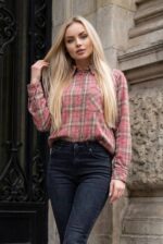 (Копія)Жіноча сорочка у клітинку з фланелі білого кольору 00608 00609